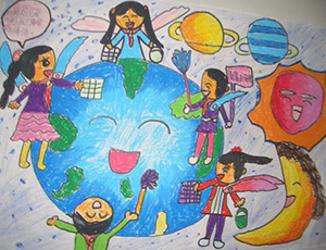 环保儿童画大全：大家来环保（蜡笔画作品）