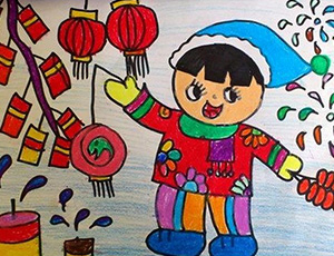 过年儿童画:儿童画快乐的春节图片展示