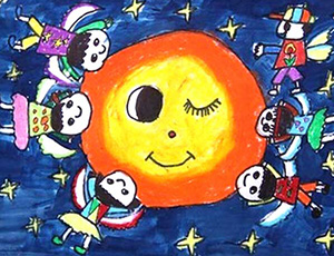 中秋节儿童画：中秋节去亲月亮