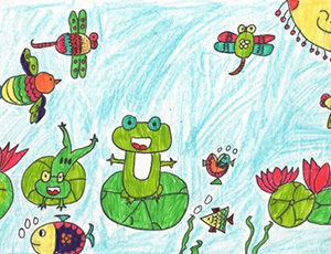 关于夏天的儿童画：夏天的小池塘