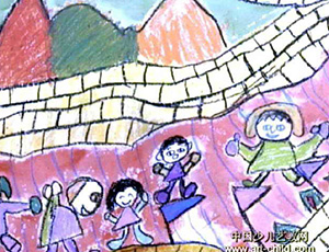 儿童画国庆节主题图片：国庆节登长城