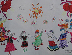 儿童画国庆节主题图片：56个民族欢度国庆