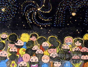 关于国庆节的儿童画图片：国庆看烟花