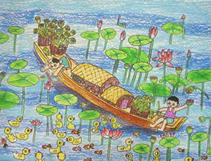 关于夏天的儿童画：夏日采莲图（图片）
