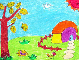 儿童画秋天的图画大全：秋天的小乡村