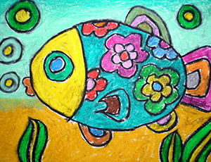 儿童蜡笔画：美丽的海鱼