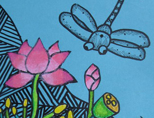 关于夏天的儿童画：早有蜻蜓立上头