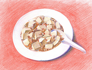 彩色铅笔画：美味的麻辣豆腐