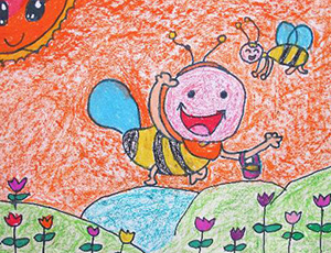 关于春天的儿童画：忙碌的小蜜蜂