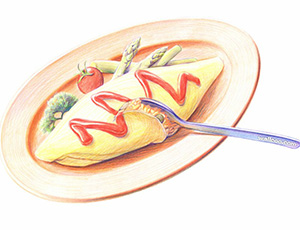彩色铅笔画：好吃的蛋饺