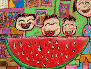 儿童画夏天：夏天吃西瓜
