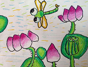 儿童画夏天：偏爱夏天的荷塘蜻蜓