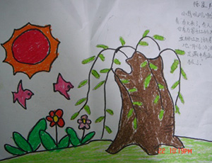 儿童画春天图片：柳枝发芽啦