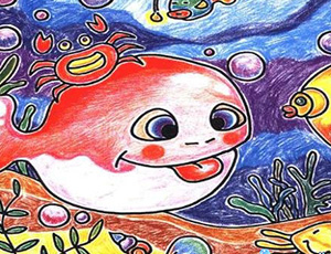 海底世界儿童画图片：红色的海豚