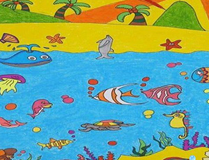 海底世界儿童画图片：海底鱼儿可真多啊