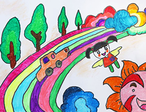 儿童画，未来的桥，彩虹桥