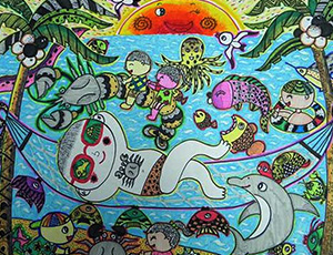 关于夏天的儿童画：休闲的海洋之乐