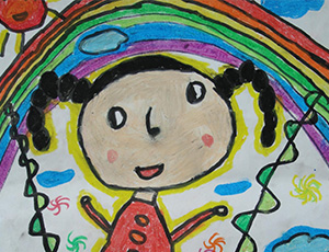 六一儿童节儿童画：彩虹下的六一节