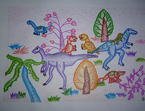 快乐六一主题儿童画：恐龙园的欢乐