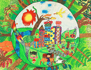 绿色家园儿童画图片：绿色地球，绿色家园