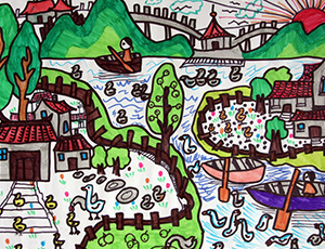 绿色家园儿童画图片：10岁孩子画的儿童画