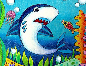 海底世界儿童画图片:鲨鱼