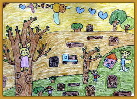 儿童画《被破坏的森林》