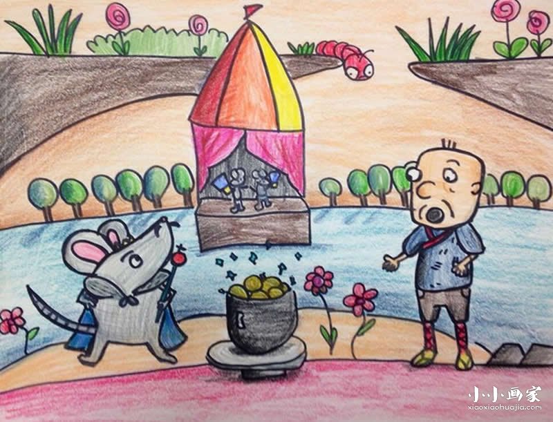 变魔术的老鼠蜡笔画作品图片- www.yiyiyaya.cn
