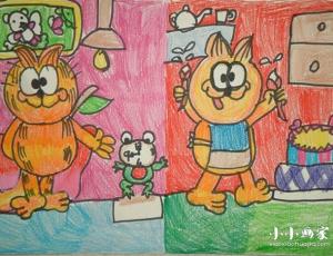 可爱加菲猫蜡笔画作品图片