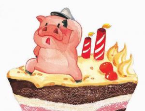 站在蛋糕上的小猪