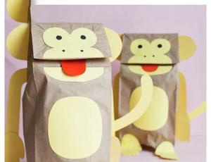 纸袋手工制作猴子手偶