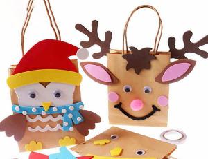 圣诞节纸袋手工 可爱的驯鹿和企鹅