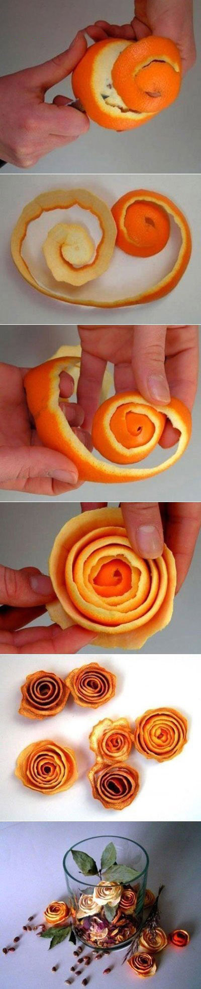 橙子皮手工制作逼真玫瑰花