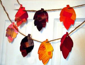 旧杂志利用 秋天的树叶装饰挂饰