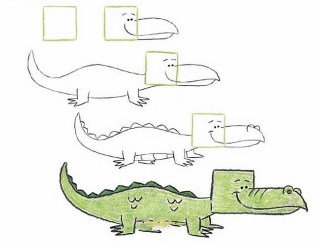 简笔画搞笑鳄鱼的图片步骤