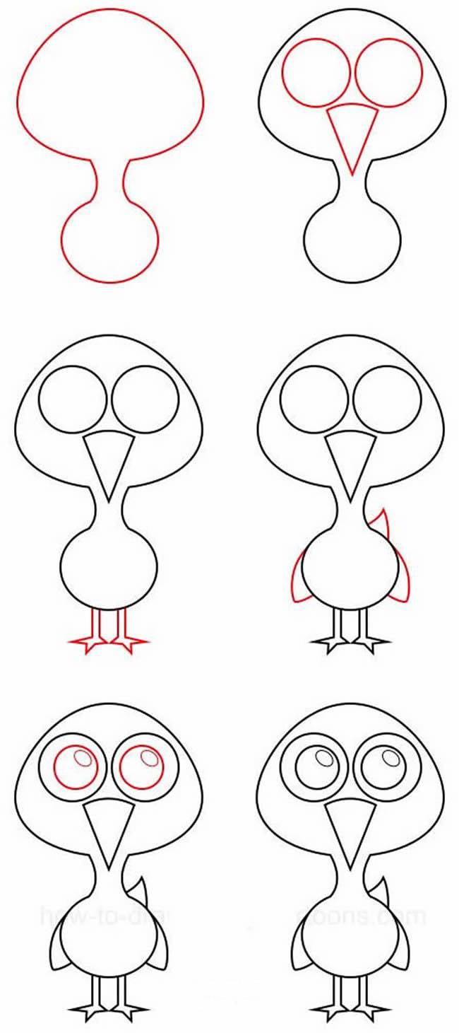 简笔画搞笑卡通小鸟的图片步骤