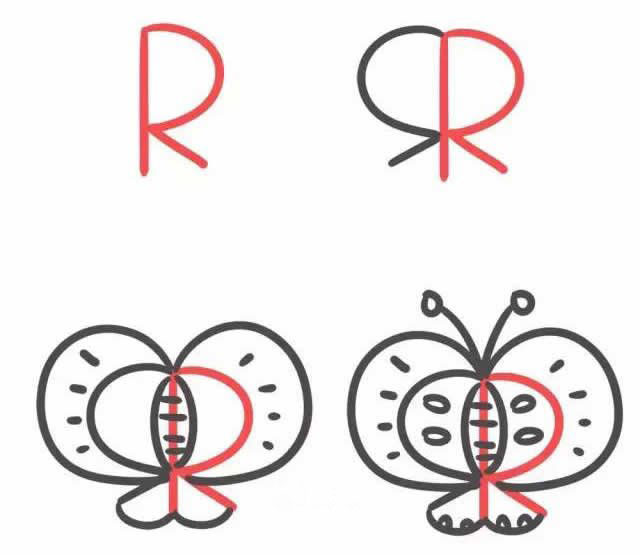 字母R简笔画蝴蝶的图片步骤