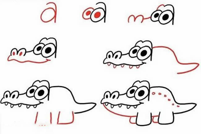简笔画卡通风格的小鳄鱼图片步骤
