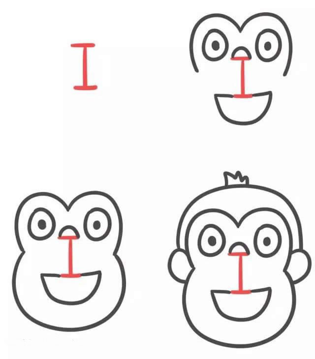 字母I简笔画猴子的图片步骤