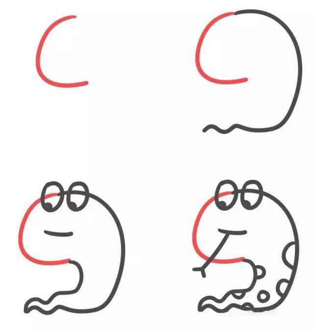 字母C简笔画可爱小蛇的图片教程