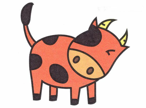可爱小牛的简笔画画法带颜色