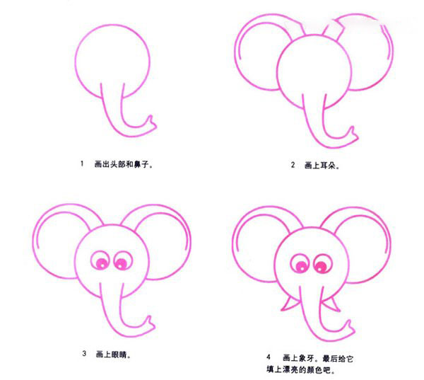 可爱的卡通大象简笔画图片教程