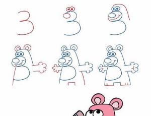 数字3简笔画卡通的小熊画法步骤