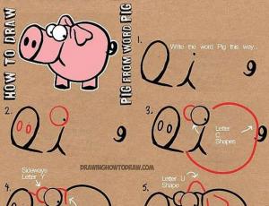 英文单词pig简笔画粉红小猪画法图片