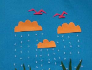 教你用海绵纸制作漂亮的儿童手工小拼图画下雨天的方法