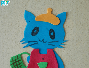 教你用海绵纸简单制作可爱的小花猫粘贴画