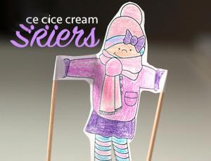 幼儿园手工作品 用雪糕棍制作滑雪的小女孩涂鸦作品
