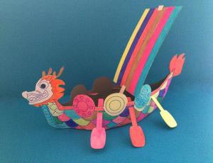 端午节纸质龙舟的做法图解教程 儿童美术涂色涂鸦玩具