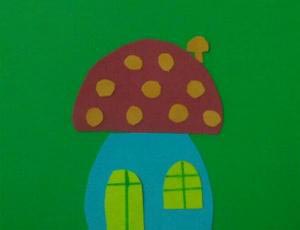 教你用海绵纸制作儿童手工DIY蘑菇房子粘贴画详细图解