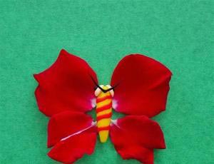 教你用花瓣和橡皮泥制作儿童手工红蝴蝶拼图详细步骤
